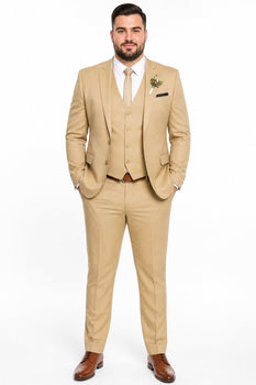 Men's Slim Fitted Euro Tapered Camel ~ Khaki ~ Bronze ~ Camel  ~ Canary Color 2 Buttons Vested