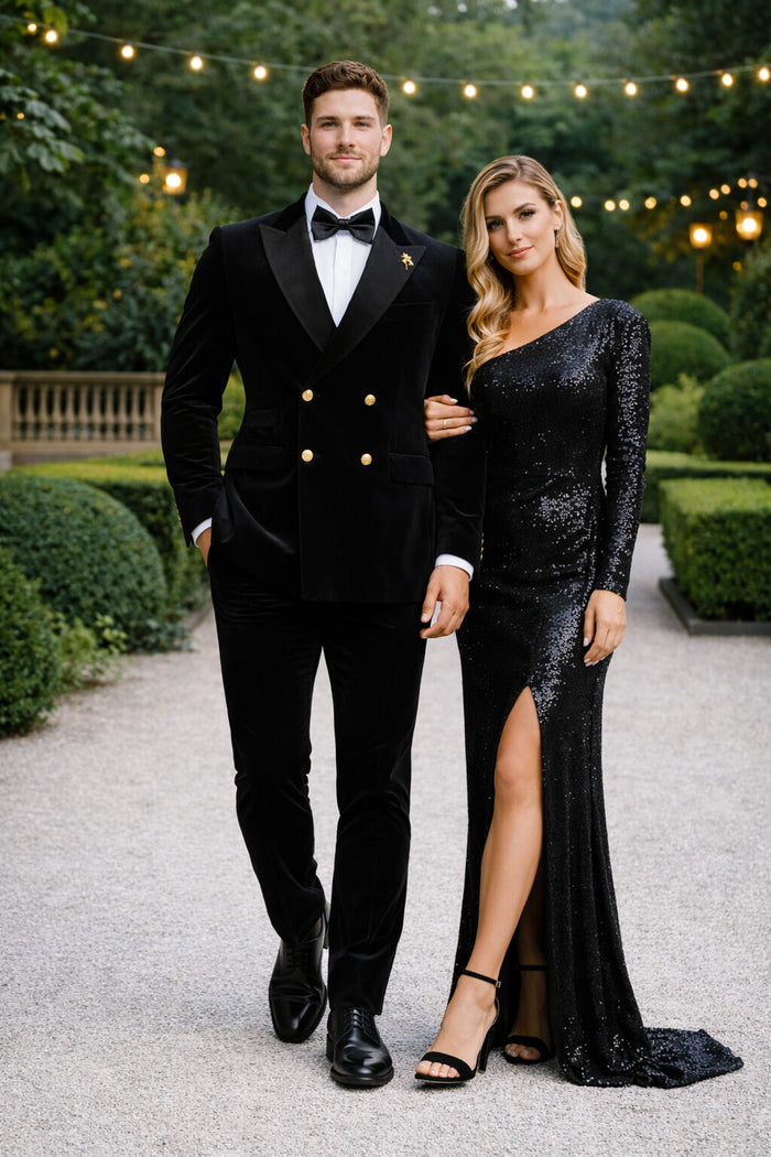 Mens Velvet Suit - Slim Fit Double Breasted Suit Blazer and Pants - Green