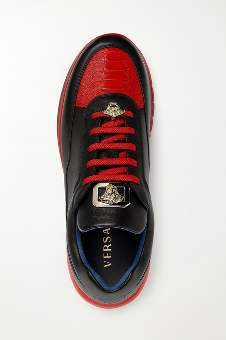 Belvedere Flash Men's Black & Red Ostrich-Calf Sneakers