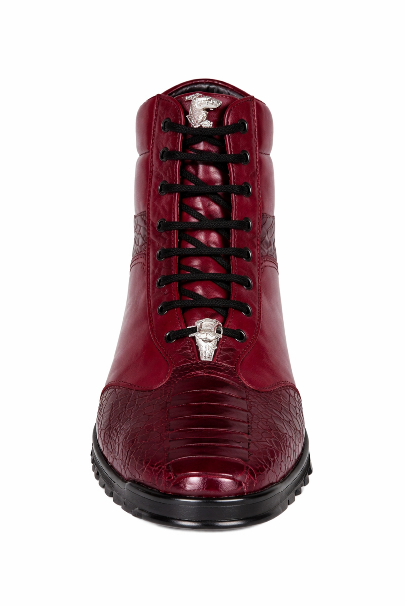 Mens Exotic Sneakers - Alligator Sneakers By Brand  in Color Burgundy - Image 2