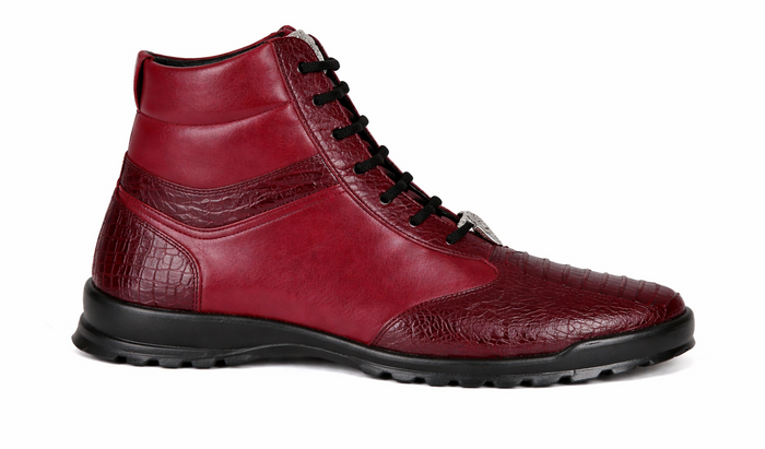 Mens Exotic Sneakers - Alligator Sneakers By Brand  in Color Burgundy - Image 4