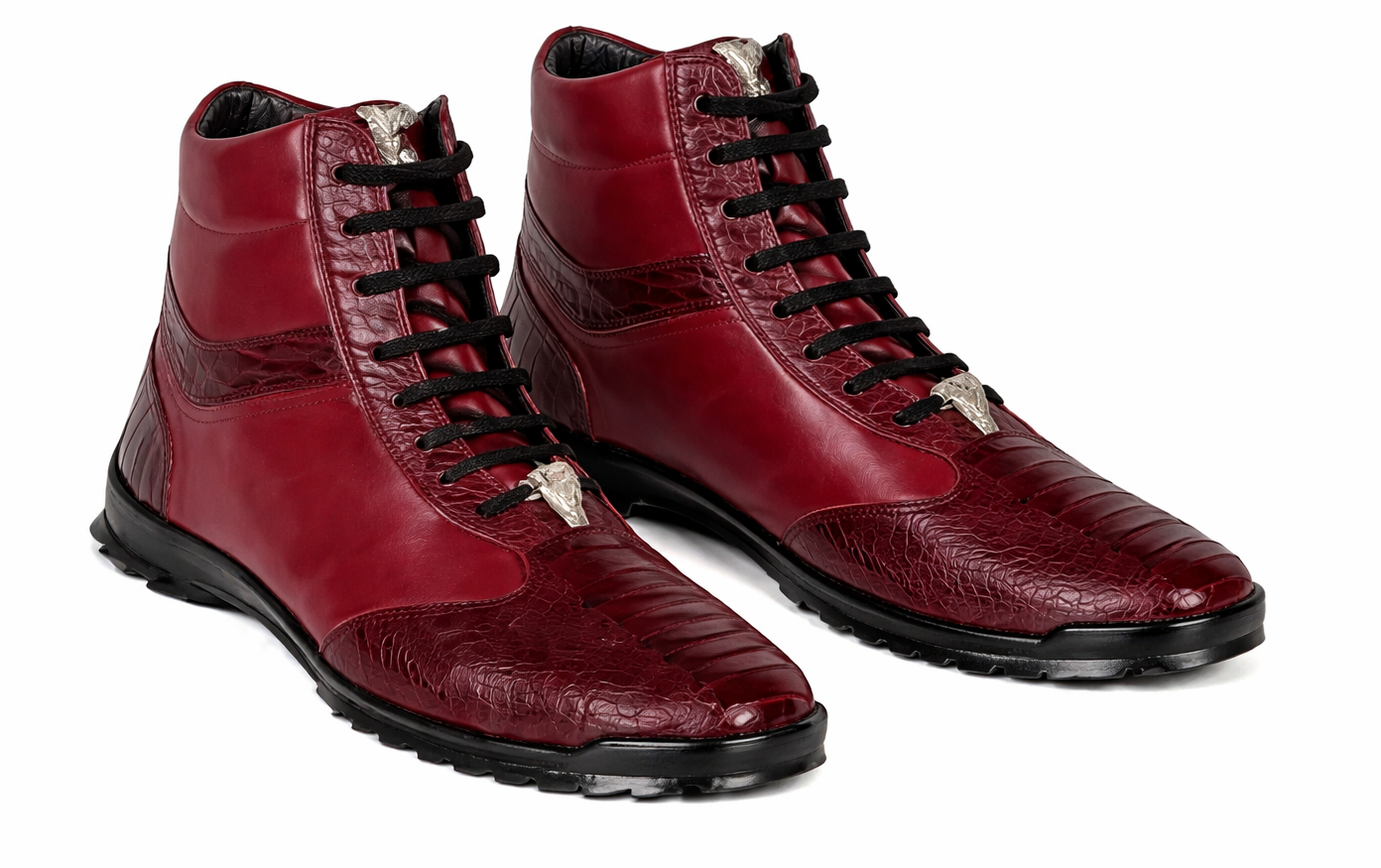 Mens Exotic Sneakers - Alligator Sneakers By Brand  in Color Burgundy - Image 6