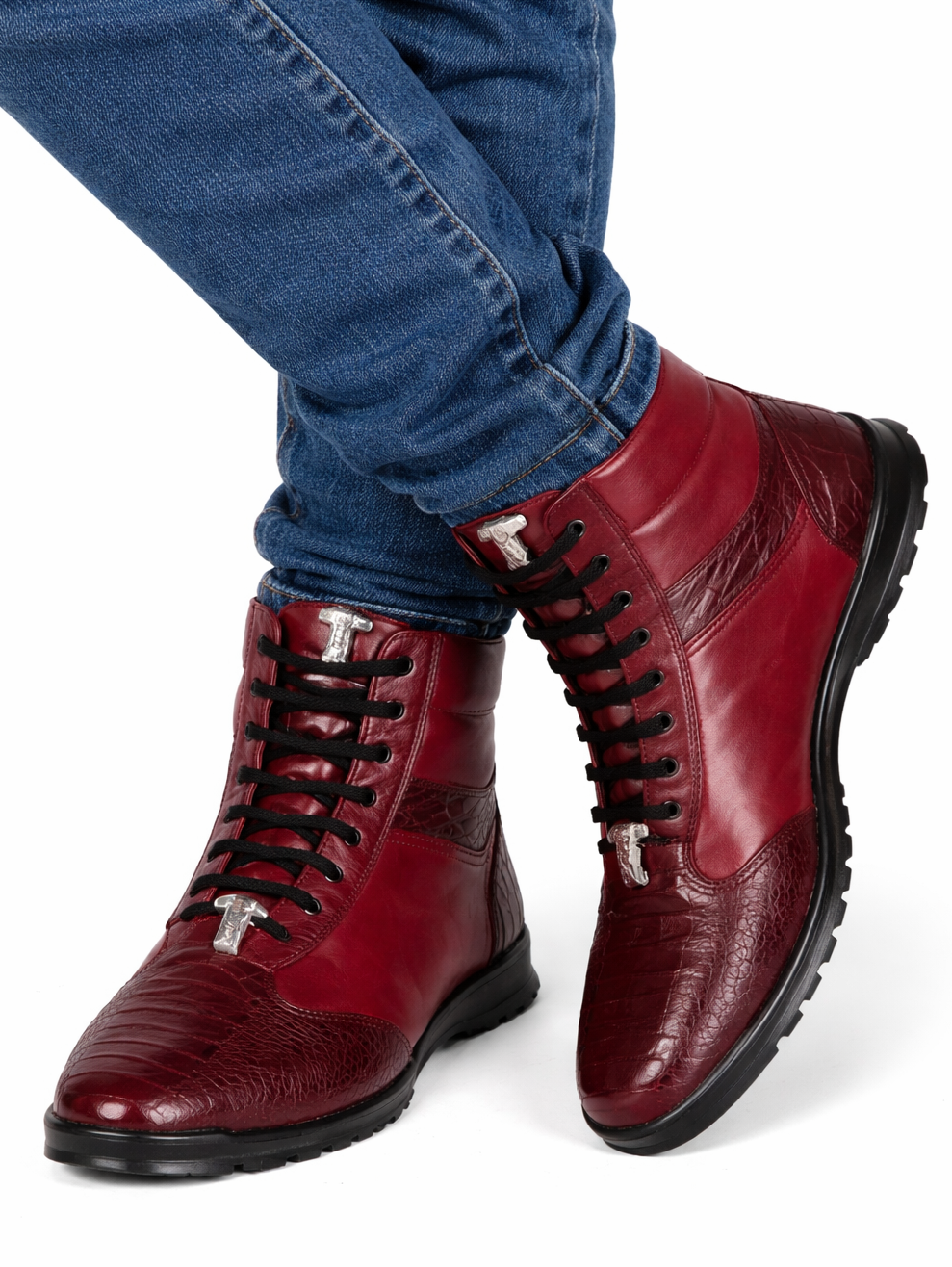 Mens Exotic Sneakers - Alligator Sneakers By Brand  in Color Burgundy - Image 8