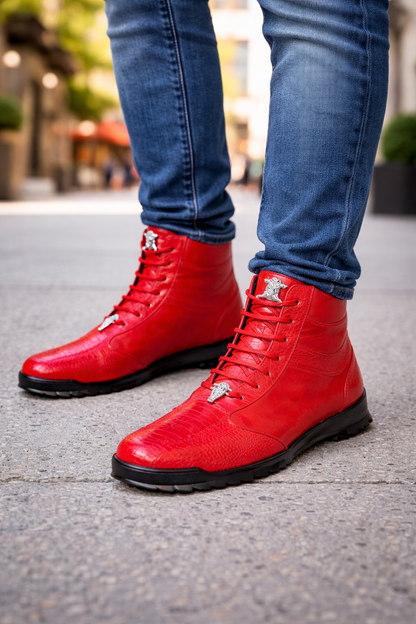 Mens Exotic Sneakers - Alligator Sneakers By Brand  in Color Red