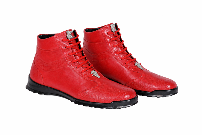 Mens Exotic Sneakers - Alligator Sneakers By Brand  in Color Red