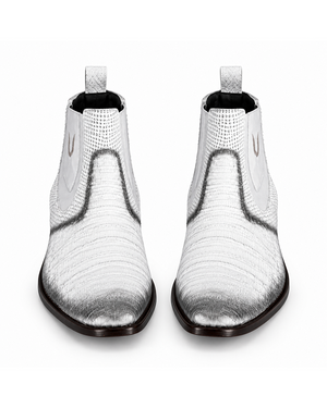 Men's Faded White Vestigium Boots Genuine Caiman Belly Chelsea Boots