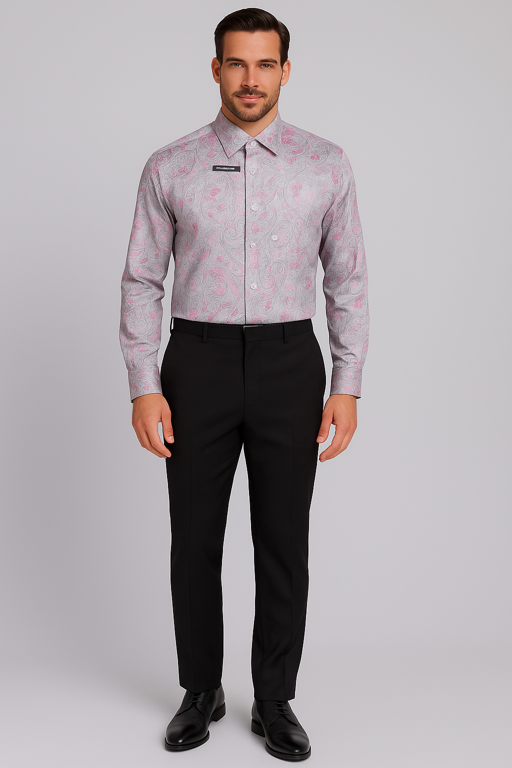 Mens Paisley Shirts - Club Fashion Dress Shirt Spread Collar in  Color Grey