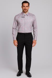 Mens Paisley Shirts - Club Fashion Dress Shirt Spread Collar in  Color Grey