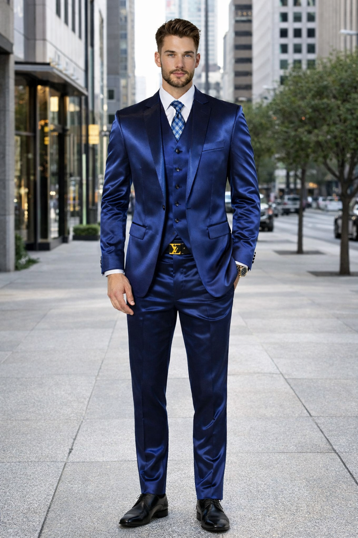 Navy Blue Shiny Suit - Flashy Suit