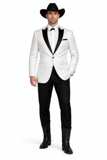 Men's Flashy Fancy Satin Shiny Tuxedo Dinners Jacket Blazer Paisley Sport Coat Silky Satin Stage Fancy Stage Party Dance White/Black