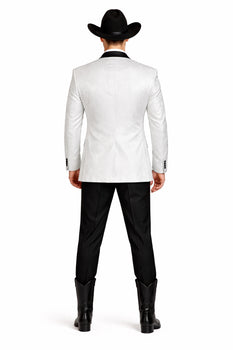 Men's Flashy Fancy Satin Shiny Tuxedo Dinners Jacket Blazer Paisley Sport Coat Silky Satin Stage Fancy Stage Party Dance White/Black