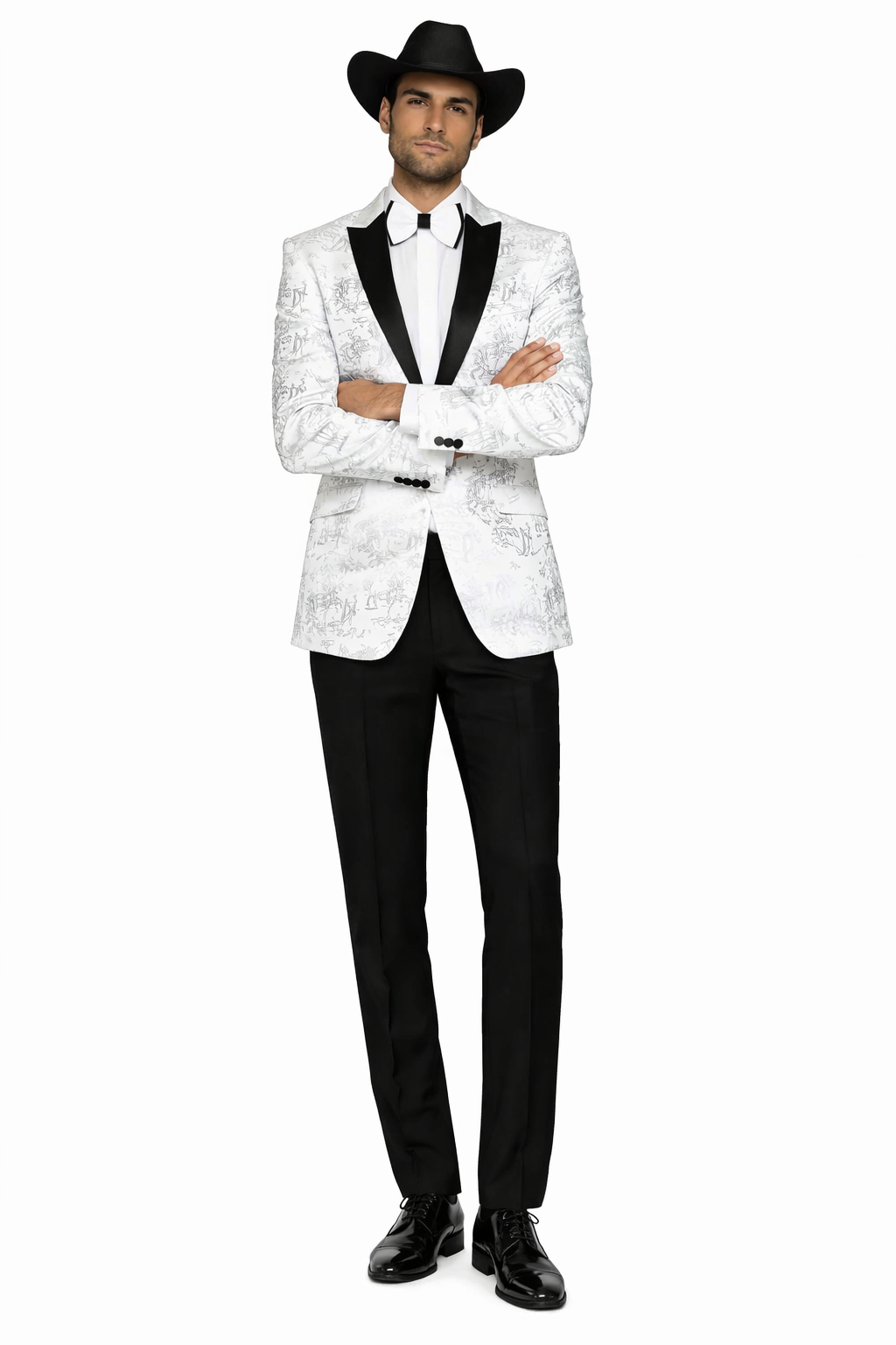 Men's Flashy Fancy Satin Shiny Tuxedo Dinners Jacket Blazer Paisley Sport Coat Silky Satin Stage Fancy Stage Party Dance White/Black