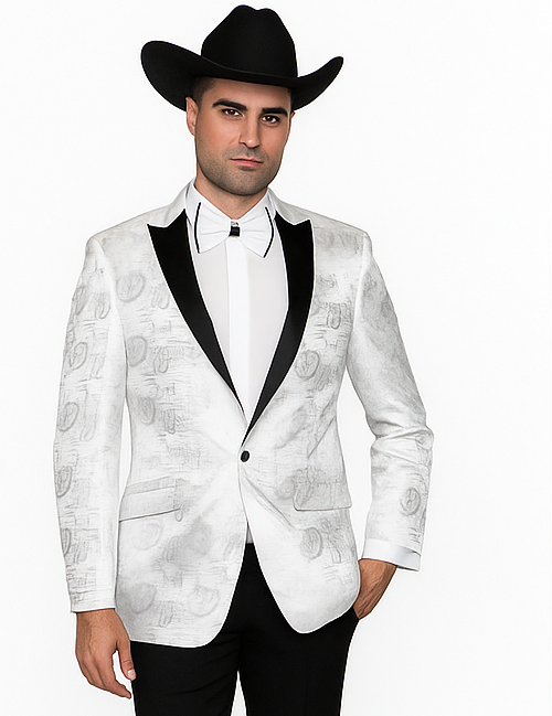 Men's Flashy Fancy Satin Shiny Tuxedos Dinner Jacket Blazer Paisley Sportcoat Silky Satin Stage Fancy Stage Party Dance White/Black
