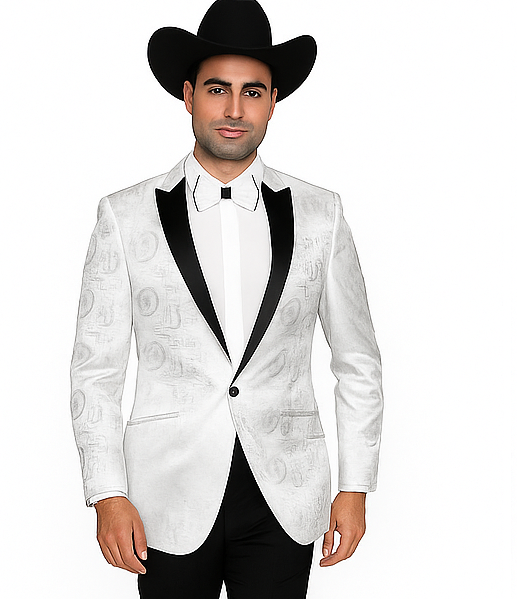 Men's Flashy Fancy Satin Shiny Tuxedos Dinner Jacket Blazer Paisley Sportcoat Silky Satin Stage Fancy Stage Party Dance White/Black