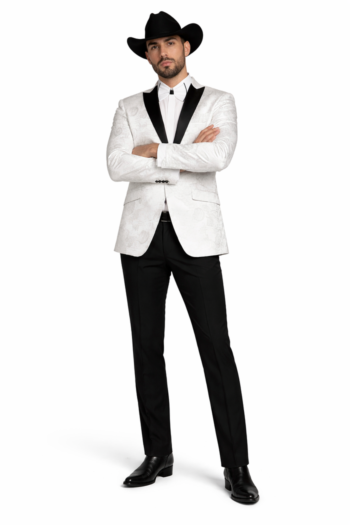 Men's Flashy Fancy Satin Shiny Tuxedos Dinner Jacket Blazer Paisley Sportcoat Silky Satin Stage Fancy Stage Party Dance White/Black