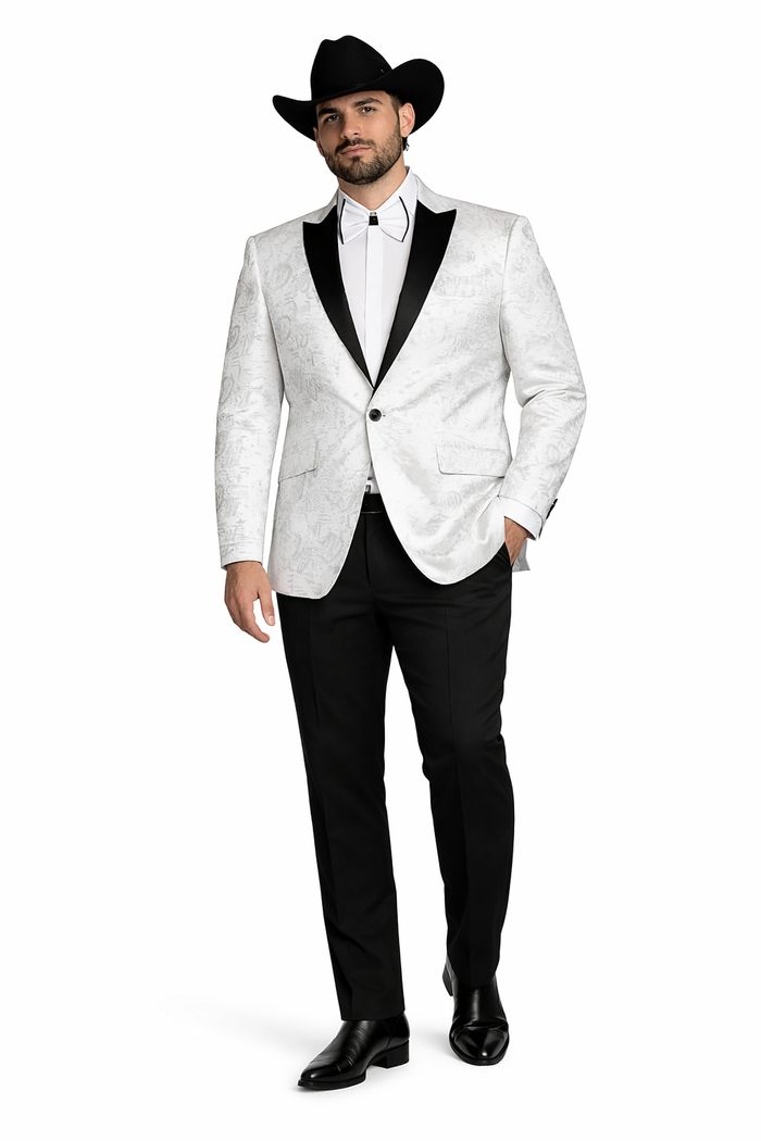 Men's Flashy Fancy Satin Shiny Tuxedos Dinner Jacket Blazer Paisley Sportcoat Silky Satin Stage Fancy Stage Party Dance White/Black