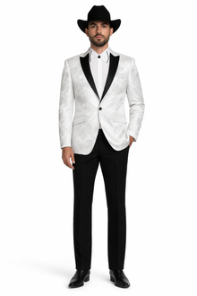 Men's Flashy Fancy Satin Shiny Tuxedos Dinner Jacket Blazer Paisley Sportcoat Silky Satin Stage Fancy Stage Party Dance White/Black