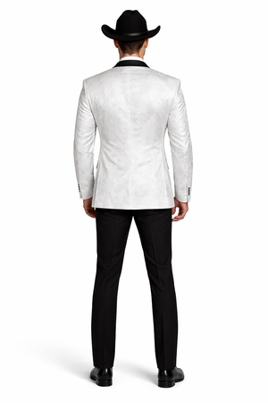 Men's Flashy Fancy Satin Shiny Tuxedos Dinner Jacket Blazer Paisley Sportcoat Silky Satin Stage Fancy Stage Party Dance White/Black