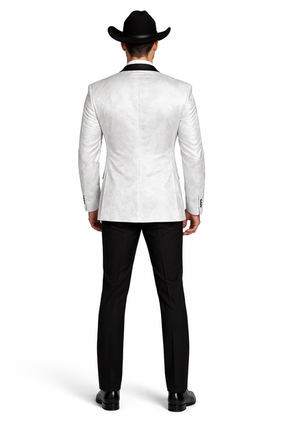 Men's Flashy Fancy Satin Shiny Tuxedos Dinner Jacket Blazer Paisley Sportcoat Silky Satin Stage Fancy Stage Party Dance White/Black