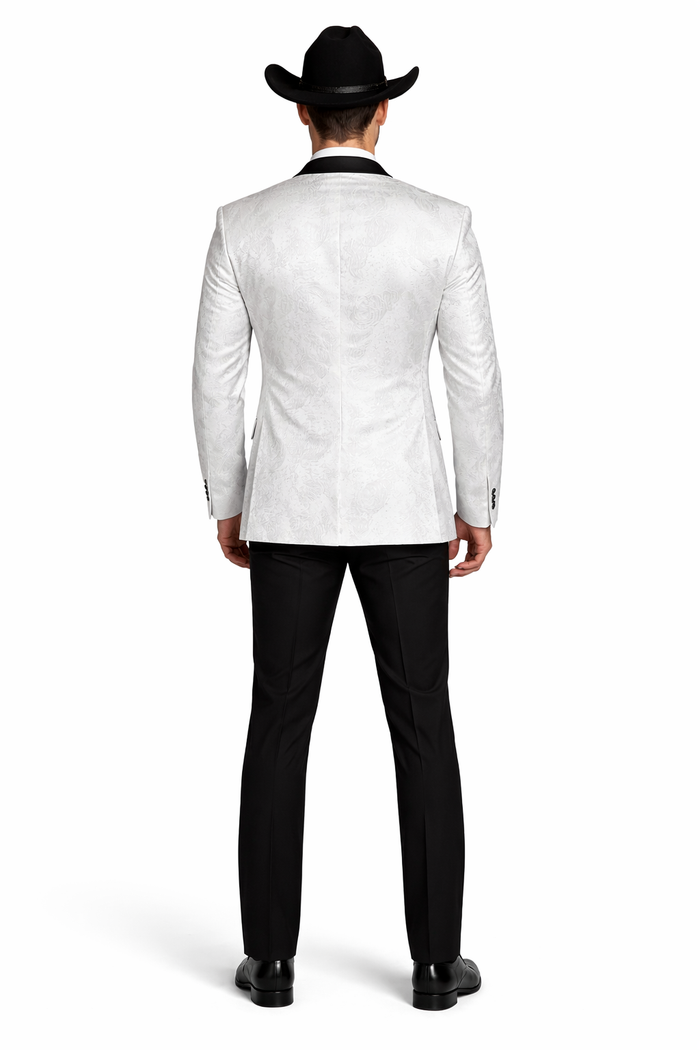 Men's Flashy Fancy Satin Shiny Tuxedos Dinner Jacket Blazer Paisley Sportcoat Silky Satin Stage Fancy Stage Party Dance White/Black