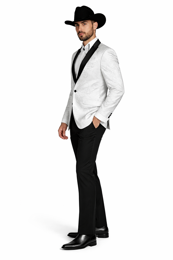Men's Flashy Fancy Satin Shiny Tuxedos Dinner Jacket Blazer Paisley Sportcoat Silky Satin Stage Fancy Stage Party Dance White/Black