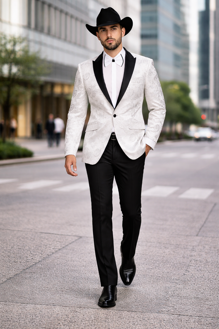 Men's Flashy Fancy Satin Shiny Tuxedos Dinner Jacket Blazer Paisley Sportcoat Silky Satin Stage Fancy Stage Party Dance White/Black