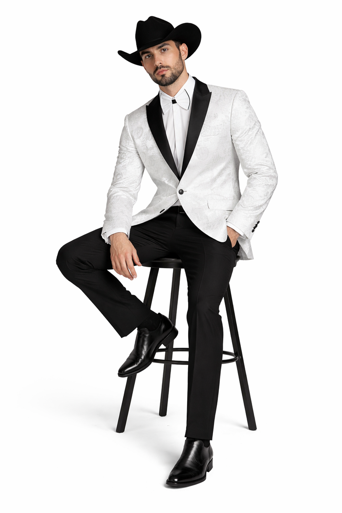 Men's Flashy Fancy Satin Shiny Tuxedos Dinner Jacket Blazer Paisley Sportcoat Silky Satin Stage Fancy Stage Party Dance White/Black