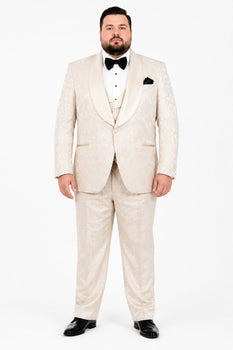 Men One Button Floral All Champagne Tuxedo – 3 Piece