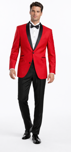 Men'S Formal Attire Red Dinner Jacket Suit And Black Lapel Black Pant Fashion Tuxedo For Men - Red Tuxedo