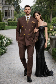 Mens Double Breasted Blazer - Wool Brown Sport Coat With Gold Buttons - Image 8