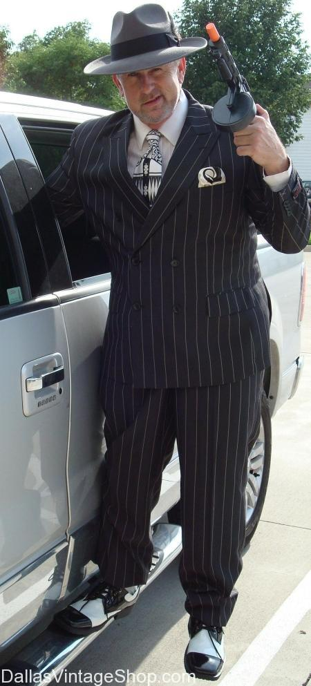 Mens Black Pinstripe AI Capone Suit – Vintage 1920s Gangster Style Two Piece Formal Suit