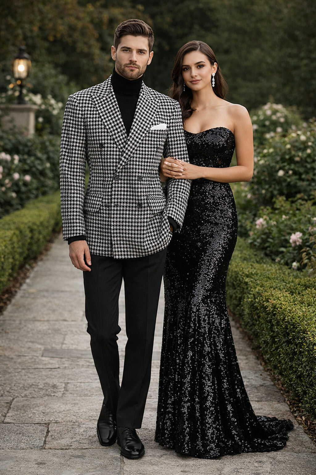 Men’s 100% Wool Houndstooth Blazer – Black and White Modern Fit