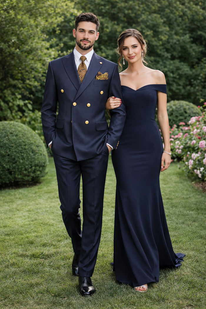 Mens Double Breasted Blazer - Wool Navy Blue Sport Coat With Gold Buttons - Image 8