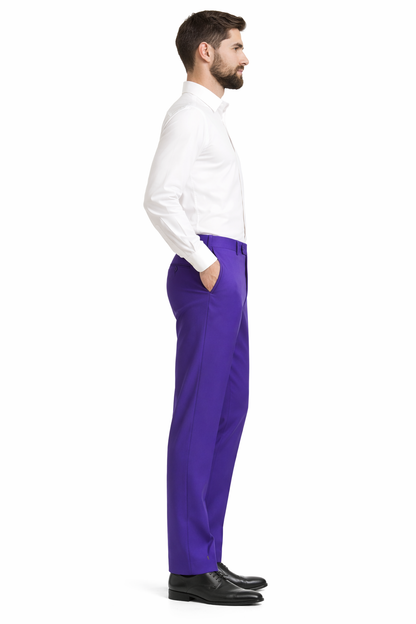 Men'S Dress Pants Trousers Flat Front Slacks PUrple Online Sale - Image 3