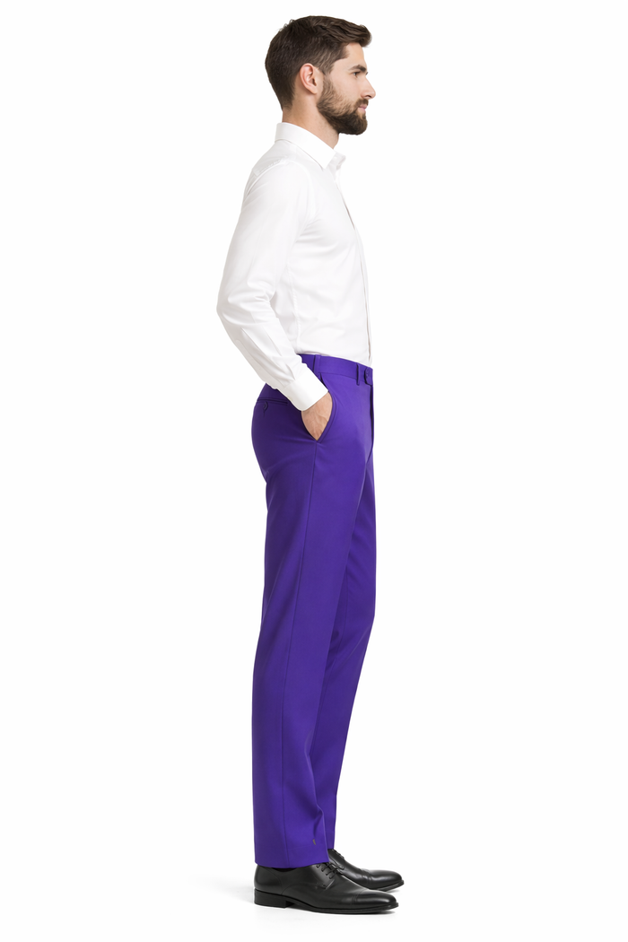 Men'S Dress Pants Trousers Flat Front Slacks PUrple Online Sale - Image 3