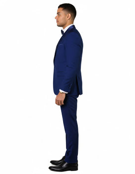 Mens 1 Button Shawl Lapel Vested Wool Wedding - Prom Tuxedo in Bright Sapphire Blue - Mens Slim Fitted Tuxedo - Image 3