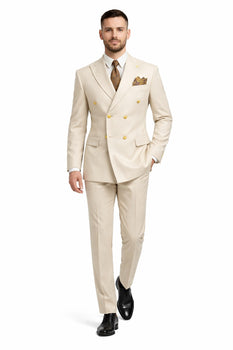 Mens Double Breasted Blazer - Wool Light Tan Sport Coat With Gold Buttons - Image 5