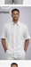 Mens White Embroidered Walking Suit Set – Short Sleeve Shirt and Pants Casual Summer Outfit for Vacation, Beach and Everyday Wear
