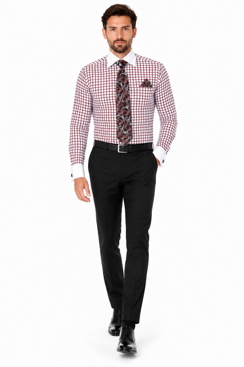 Mens Burgundy Shirt With Tie