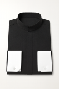 Men's Fashion Hidden Button French Cuff Mandarin Collarless Preacher Round Style Men's Dress Shirt