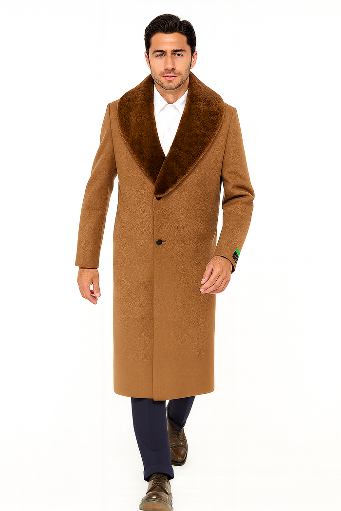 Mens Full Length and Cashmere Overcoat - Winter Topcoats - Light Brown Coat - Dark Camel - Vecuna Color - Image 6