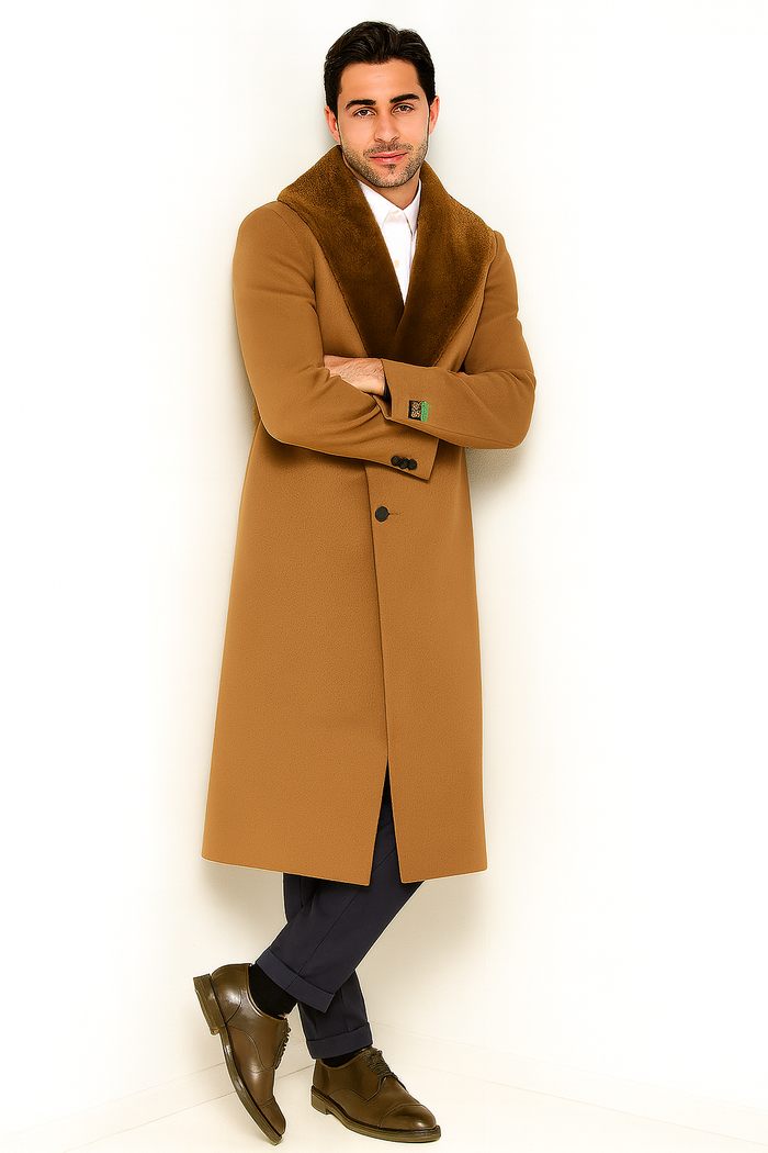 Mens Full Length and Cashmere Overcoat - Winter Topcoats - Light Brown Coat - Dark Camel - Vecuna Color - Image 7