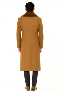 Mens Full Length and Cashmere Overcoat - Winter Topcoats - Light Brown Coat - Dark Camel - Vecuna Color
