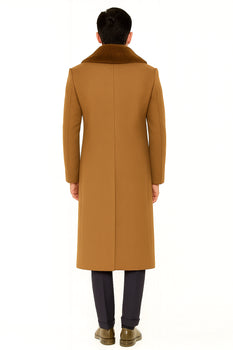 Mens Full Length and Cashmere Overcoat - Winter Topcoats - Light Brown Coat - Dark Camel - Vecuna Color - Image 2