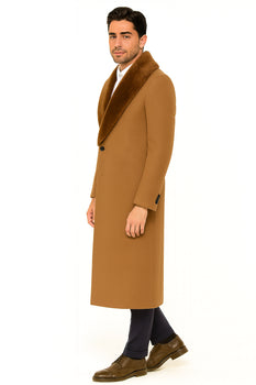 Mens Full Length and Cashmere Overcoat - Winter Topcoats - Light Brown Coat - Dark Camel - Vecuna Color - Image 3
