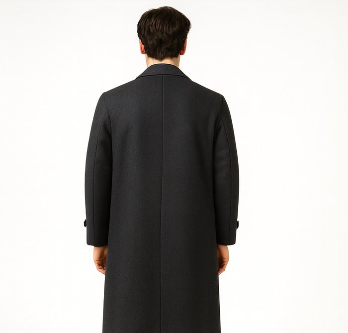 Men's Full Length Wool Overcoat Belted Charcoal Grey Belted Wool Overcoat - Image 2