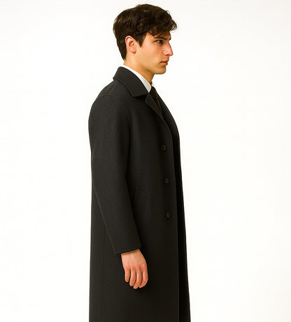 Men's Full Length Wool Overcoat Belted Charcoal Grey Belted Wool Overcoat - Image 3