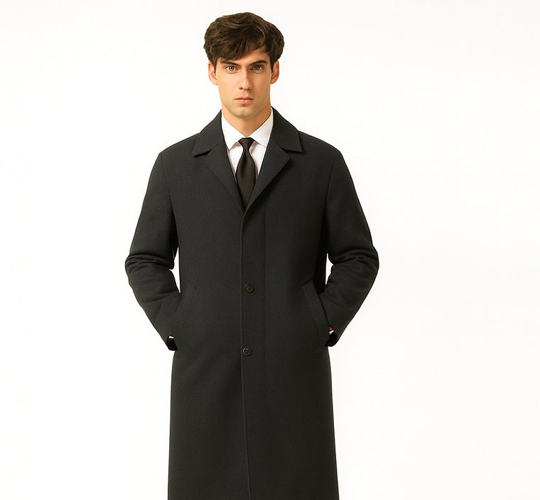 Men's Full Length Wool Overcoat Belted Charcoal Grey Belted Wool Overcoat - Image 6