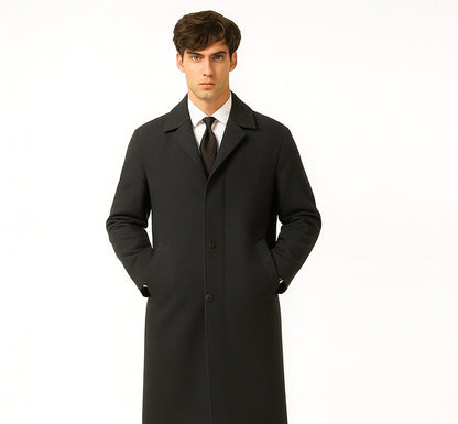 Men's Full Length Wool Overcoat Belted Charcoal Grey Belted Wool Overcoat - Image 6