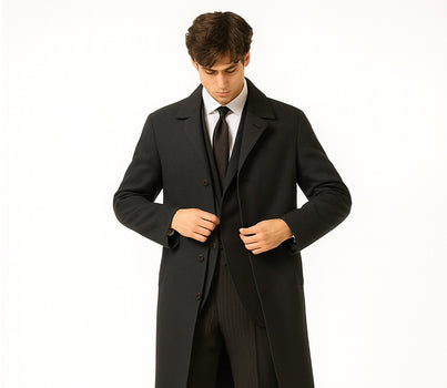 Men's Full Length Wool Overcoat Belted Charcoal Grey Belted Wool Overcoat - Image 8